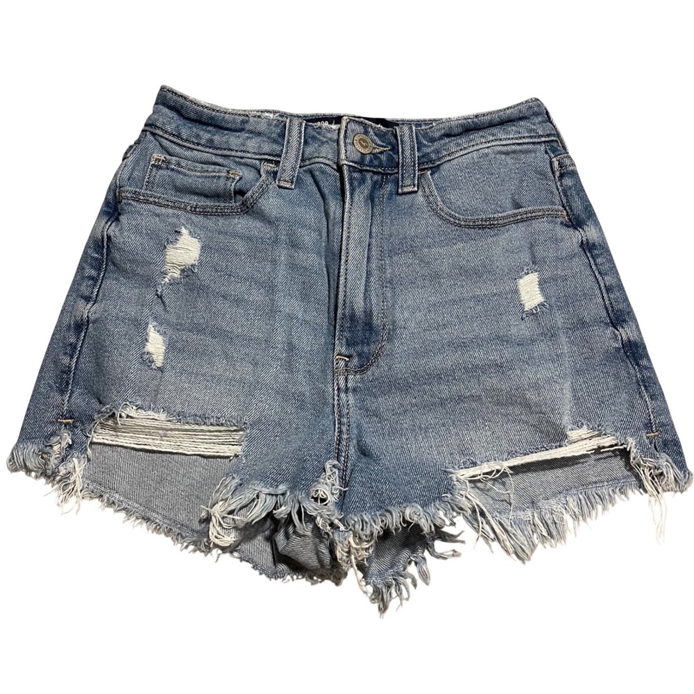 Hollister Ultra High Rise Mom Short 3 Inch Denim Distressed Frayed‎ Women W23